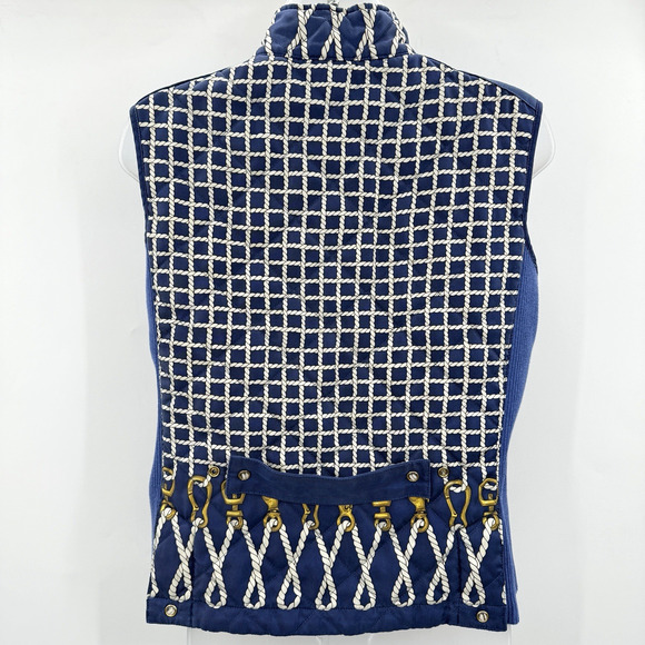 J. McLaughlin 100% Silk Nautical Quilted Vest Sz S Blue Preppy Resort Equestrian - Picture 2 of 13